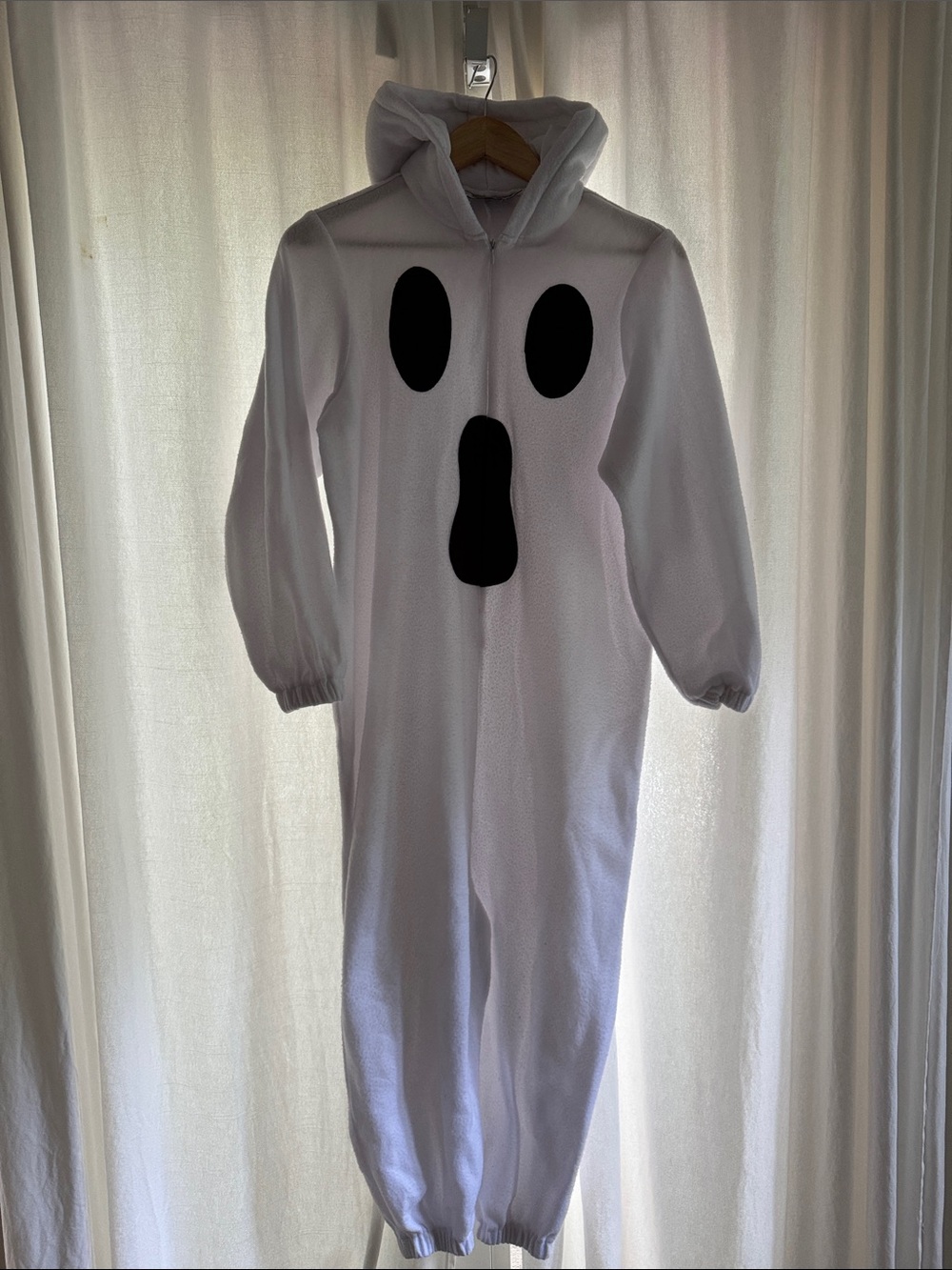 Kids White Hooded Ghost Costume with Black Face - XL onesie